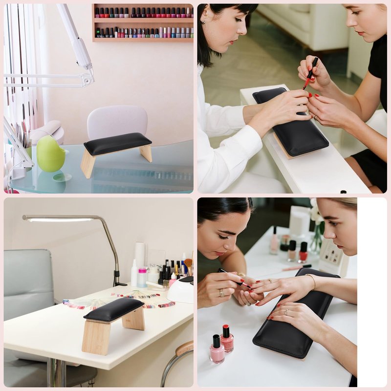 Segbeauty Arm Rest Stand for Nails Tech, Black Wooden PU Leather Nail Arm Rest with Cushion, Professional Manicure Hand Stand Nail Pillow Nails Art Accessories Table for Nail Salon Tech Home Use