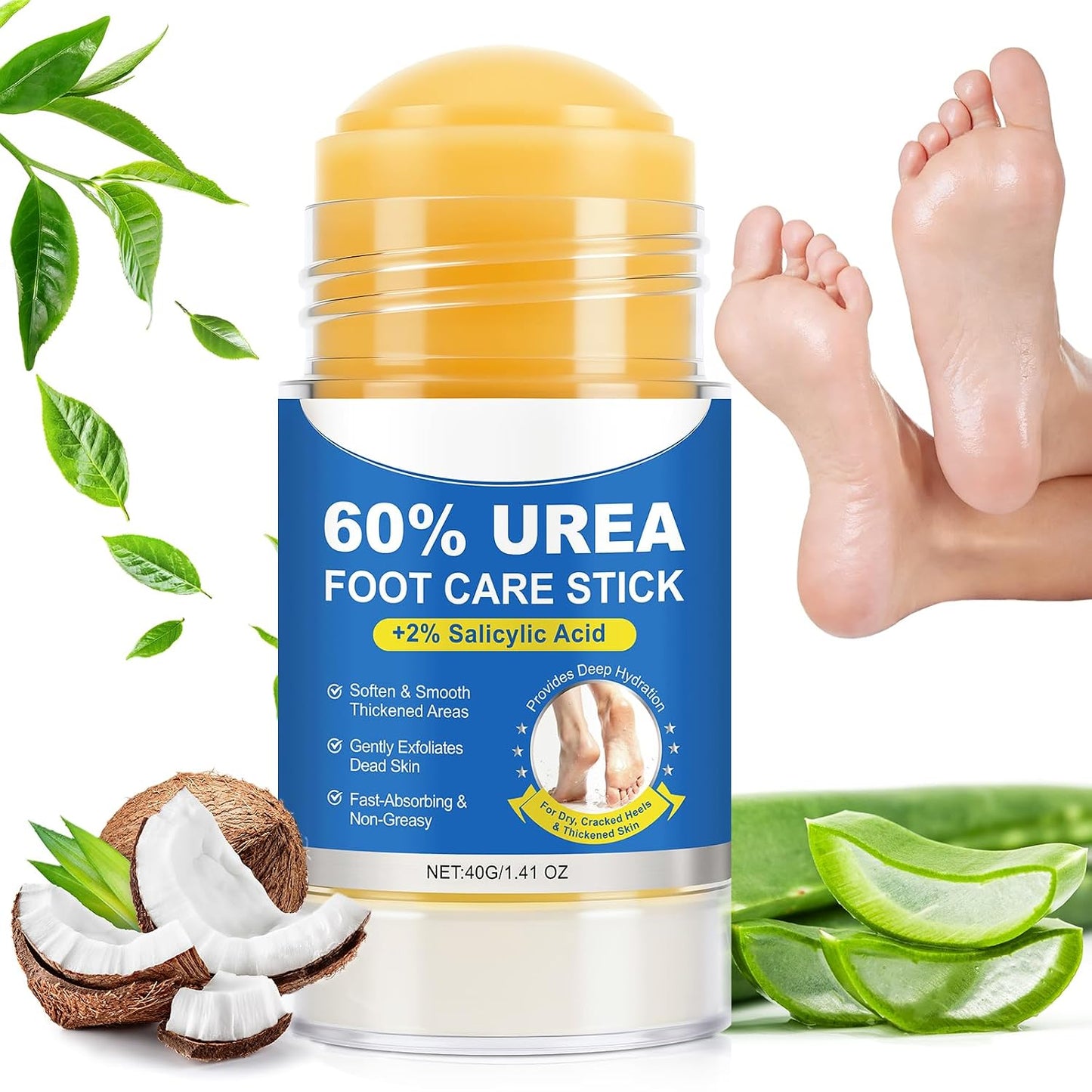 Urea Foot Care Stick with 2% Salicylic Acid - Exfoliating Moisturizer for Dry Cracked Heels & Callus Care | 2 Pack