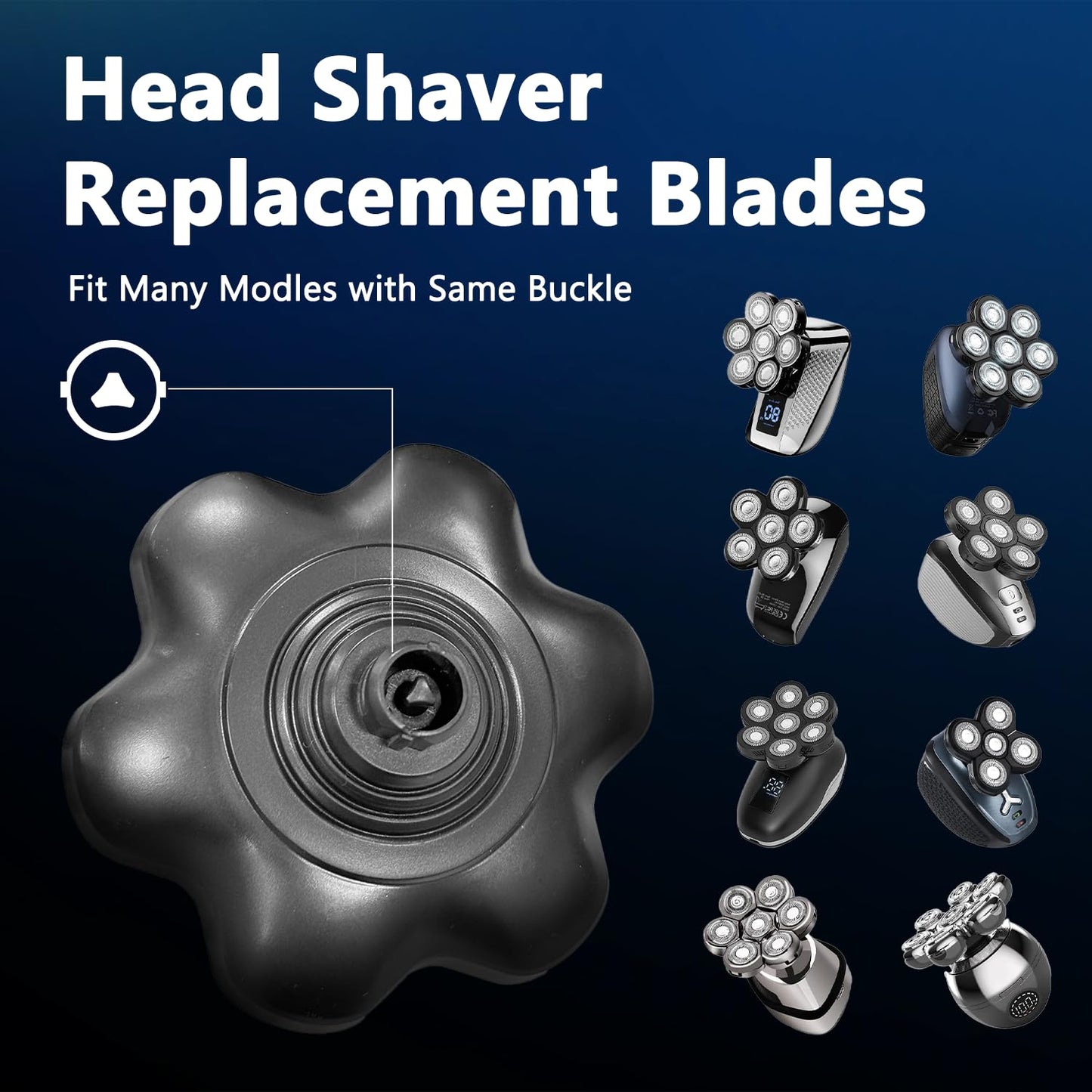 Magnetic 7D Head Shaver Replacement for Bald Men, Universal 7 Blades Floating Head for Electric Rotary Shaver, Razor Head with Brush Accessories
