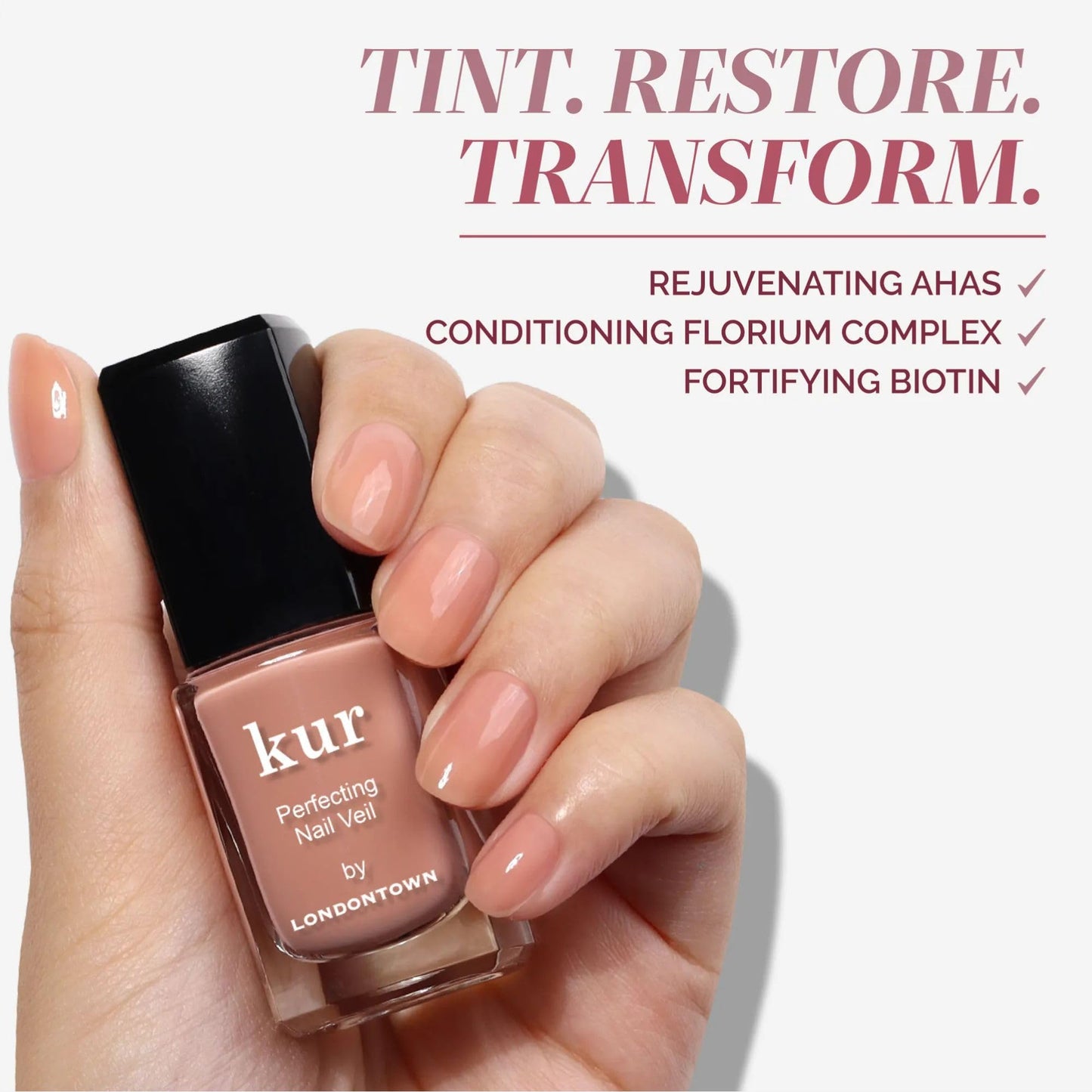 LONDONTOWN Perfecting Nail Veil, Sheer, Buildable Nail Tint Plus Nail Strengthener, Hydrates & Conditions Nails, #5 Muted Pumpkin Tint, 0.4 Fl Oz