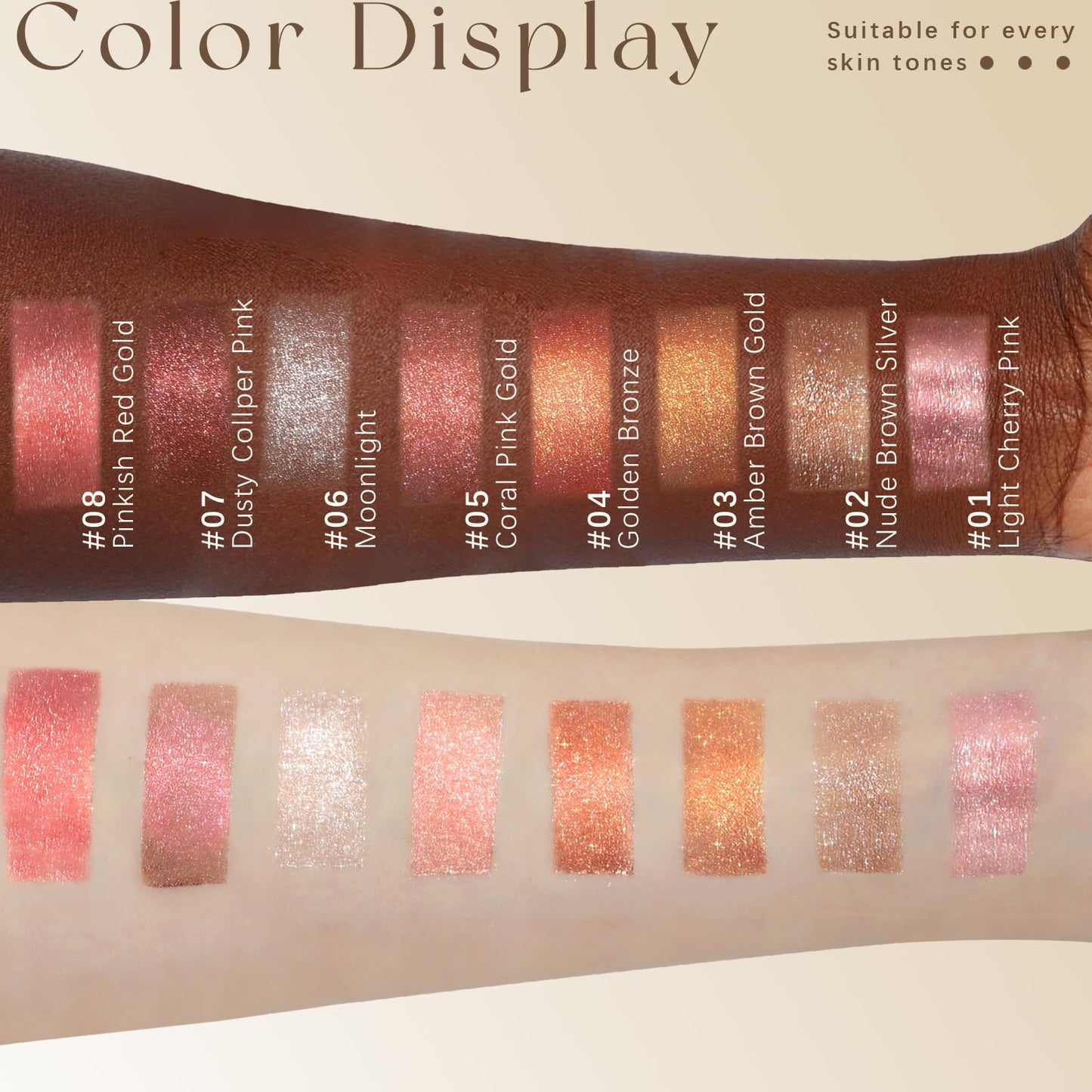 Noerrors Amber Brown Gold Cream Shimmer Eyeshadow Palette, Duochrome Natural Fresh Satin Glossy Finish, Wet Mashed-Potato Bouncy Texture, Pigmented Sparkle Neutral Metallic Glitter Eye Shadow Makeup