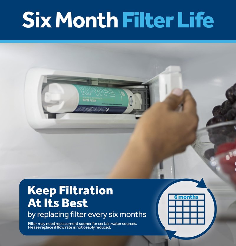 GE RPWFE Refrigerator Water Filter, Genuine Replacement Filter, Certified to Reduce Lead, Sulfur, and 50+ Other Impurities, Replace Every 6 Months for Best Results, Pack of 1