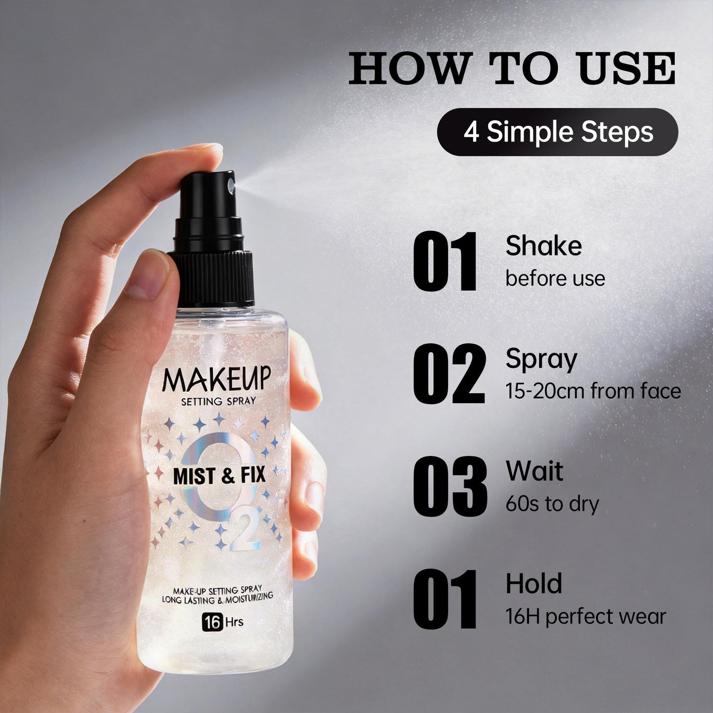 Setting Spray for Makeup, 16 Hr Long Lasting Fixing Spray Waterproof Transfer Resistant, Lightweight Hydrating Setting Mist with Shimmer Dewy Finish, Face Primer Make Up for All Skin Types, 3.72 Fl Oz