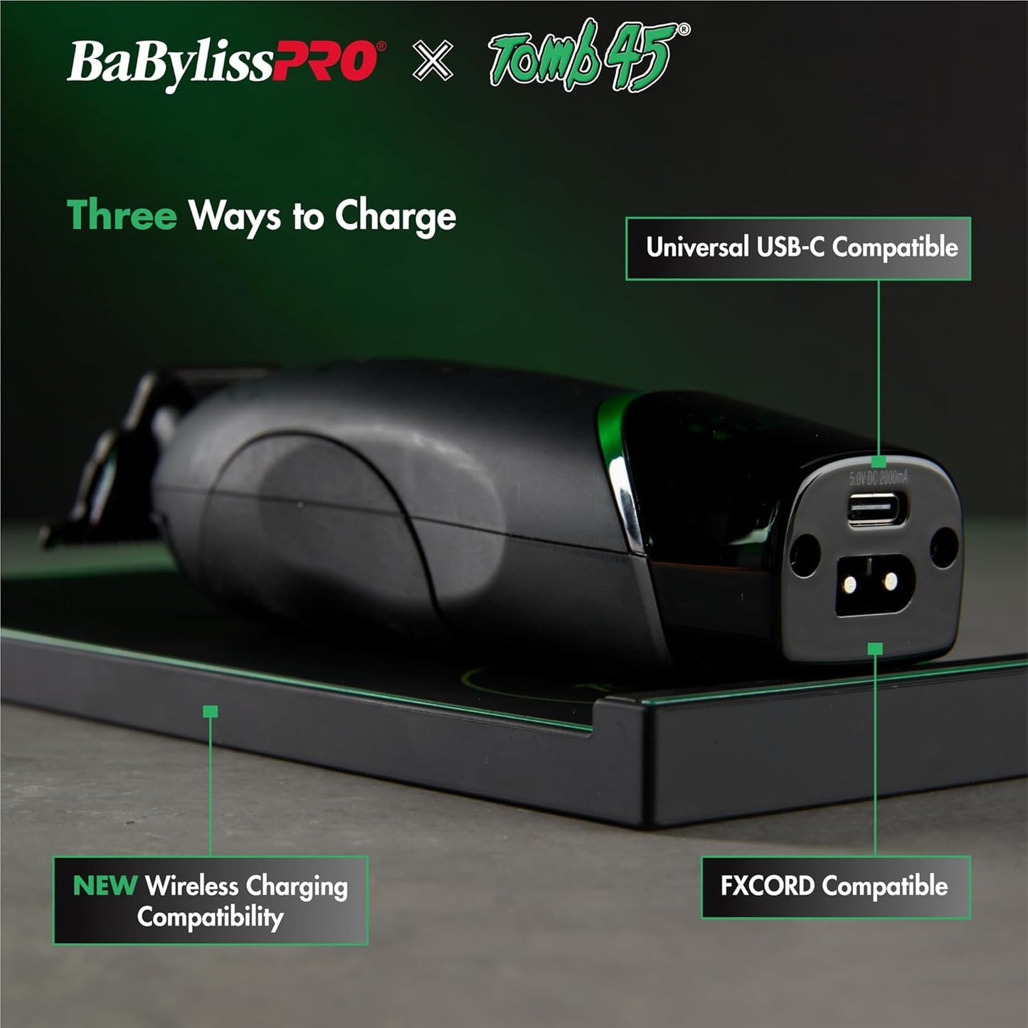 BaBylissPRO Wireless Charging Hair Trimmer for Men - Dual Speed Motor, 7500 RPM T-Blade, 3 Hour Runtime