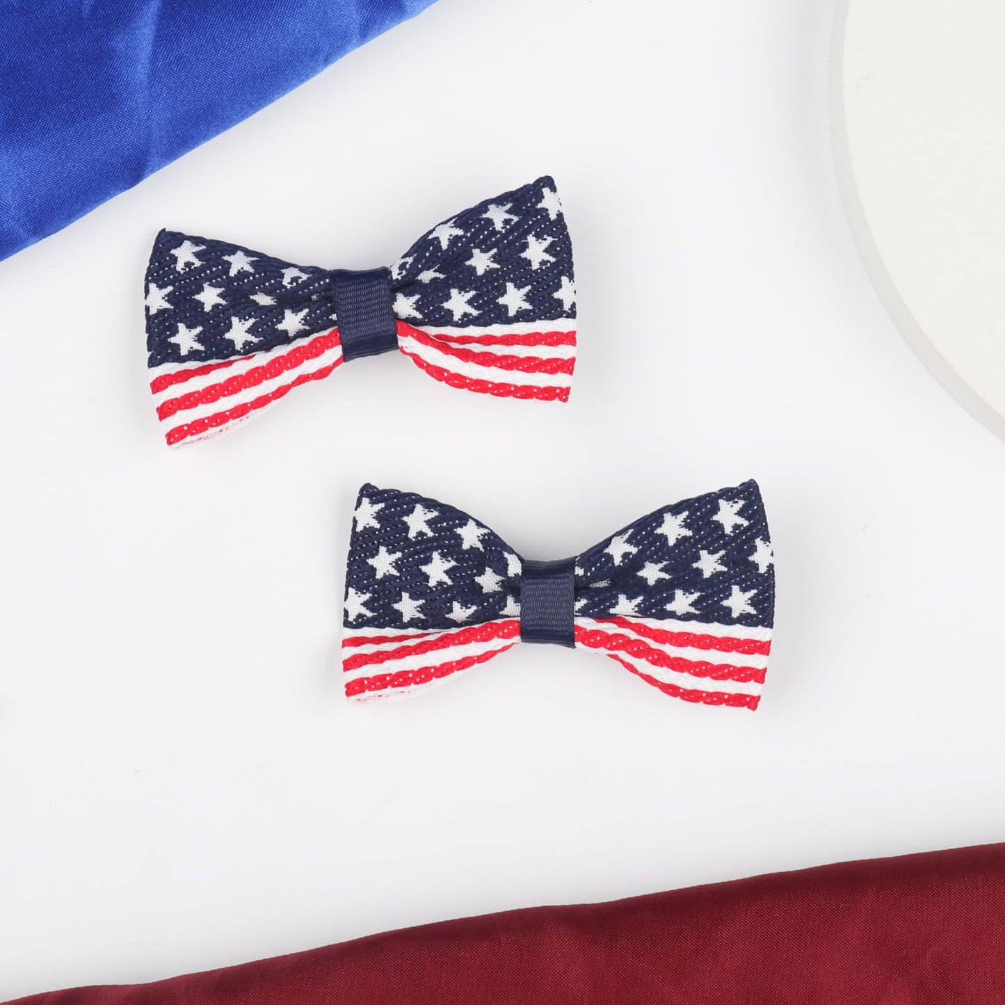 XIELIME 4th of July Patriotic Hair Bows for Girls American Flag Hair Clips Red White Blue Bowknot Barrettes USA Hairpin for Independence Day Hair Accessories Outfit Gift 2Pcs