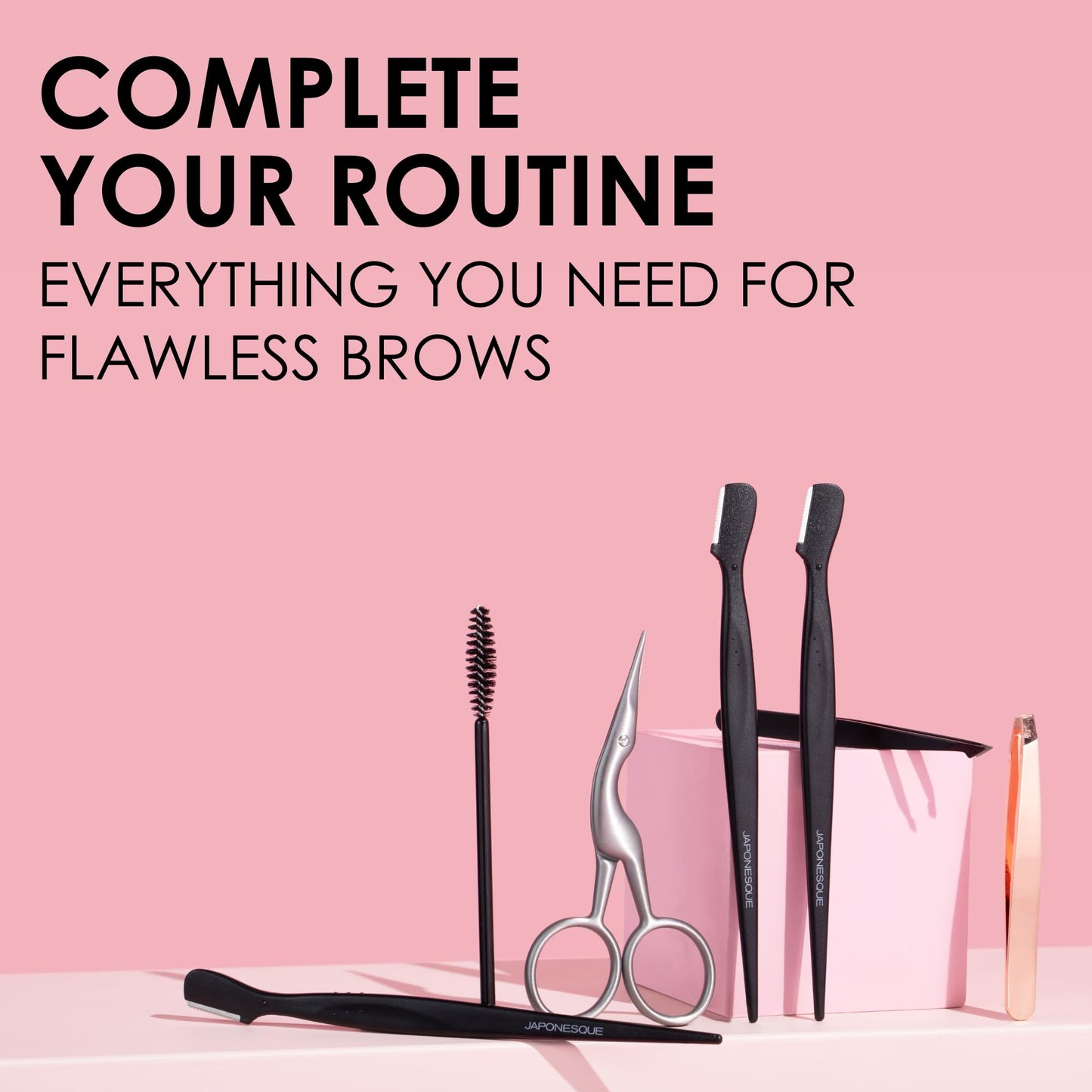 JAPONESQUE Pointed-Slant & Slant Tweezers, 2 Pack for Eyebrow Grooming, Facial Hair Removal, Rose Gold and Black, Stainless Steel