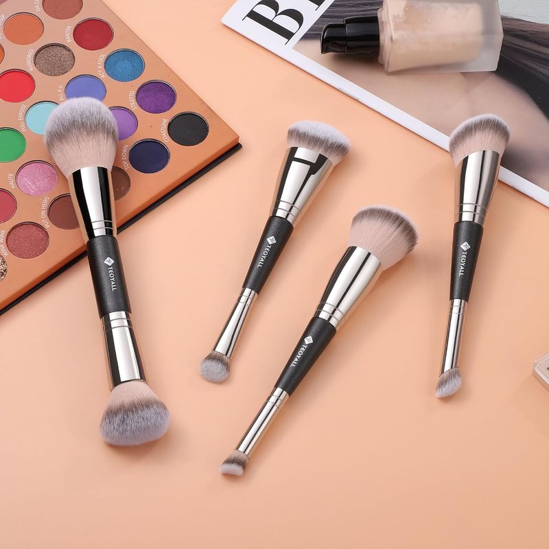 Dual-Ended Setting Powder Brush - Plush Fluffy Synthetic Bristles for Bronzer & Contour