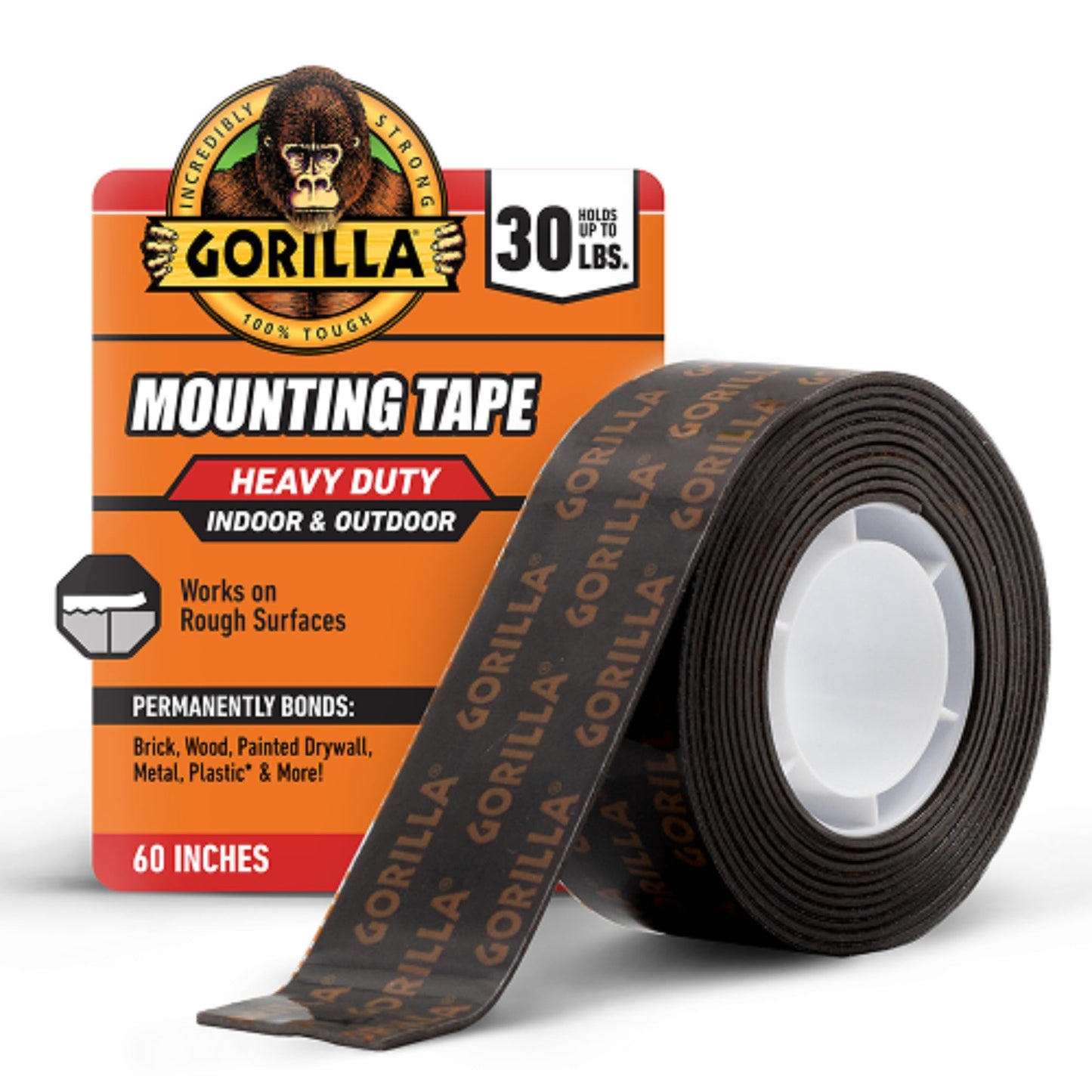 Gorilla Heavy Duty Double Sided Mounting Tape, 1" x 120" (Pack of 1) Holds up to 30lbs, Industrial Strength Adhesive for Homework Stations, Classroom Setup & Student Projects, Indoor & Outdoor