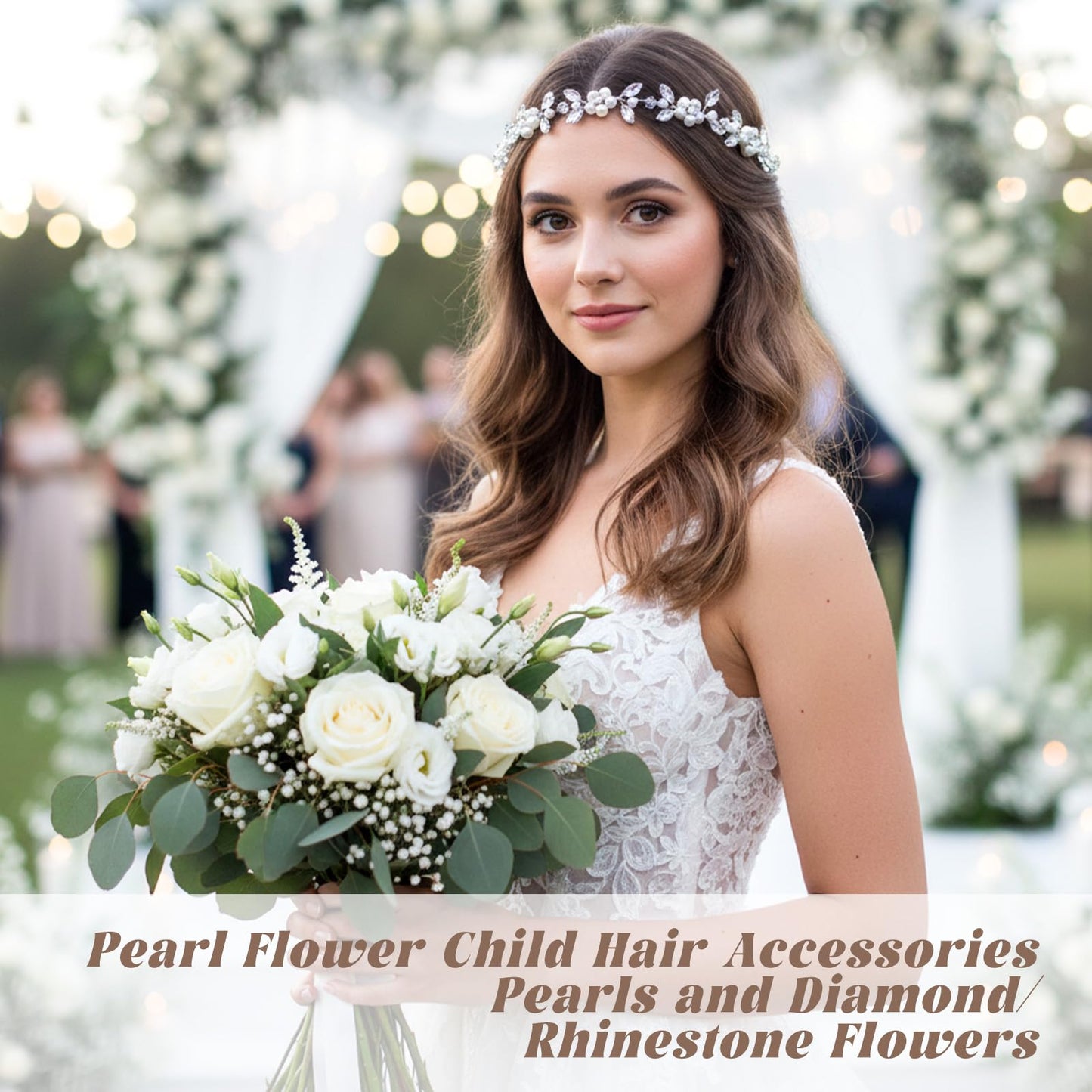 Josojoou Sparkling Flower Girl Headpiece, Crystal Pearl Bridal Headband, Princess Style Flower Girl Headband for Birthdays, Parties, First Communion, Weddings, and Engagement Parties