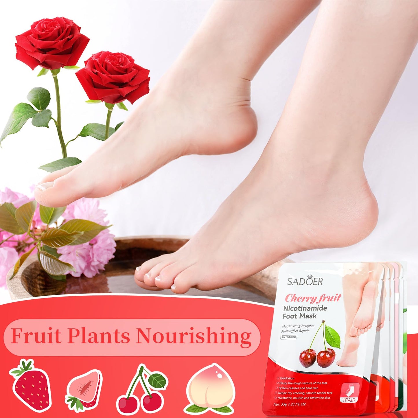 Swiffen 48 Pcs Fruits Foot Mask Bulk Hydrating Moisturizing Socks Feet Peeling Mask for Dry Cracked Aloe Foot Care for Spa Day Kit Beauty Relaxation Gift for Women