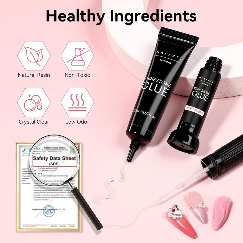 Nail Rhinestone Glue Set - Super Strong Gel Adhesive for 3D Art & Gems | 15ml & 8ml Easy Application