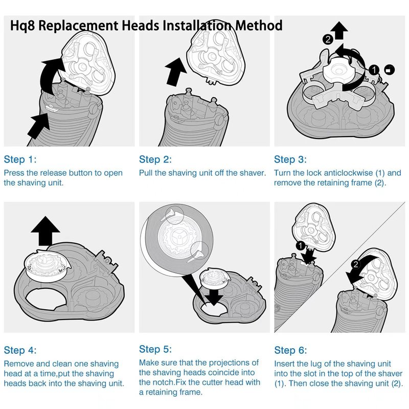 HQ8 Replacement Heads Compatible with Philips Norelco Aquatec Shavers Razor,Compatible with Philips Aquatec PT720 PT730 AT880 At830 AT810 AT815, Upgraded HQ8 Blades,6Pack