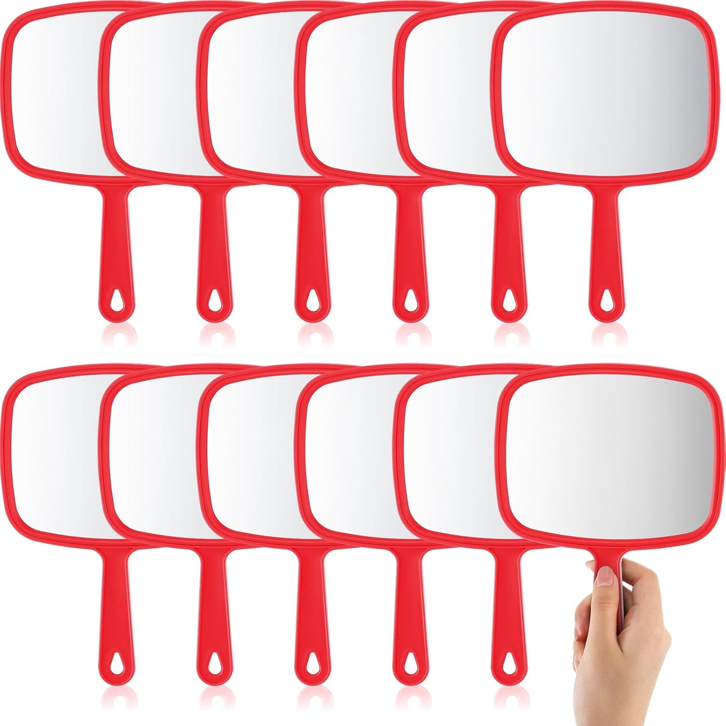12 Pcs Handheld Makeup Mirrors - Portable Beauty Mirrors for Home, Salon & Travel | 6.69 x 9.45 Inch (Rose Red)