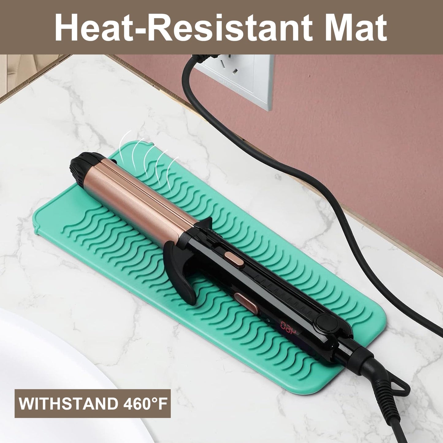 Heat Resistant Silicone Mat and Holder for Hair Tools, Curling Iron and Flat Iron Mat Pad, Portable Travel Pouch Case and Countertop Protector for Hair Styling Tools Green