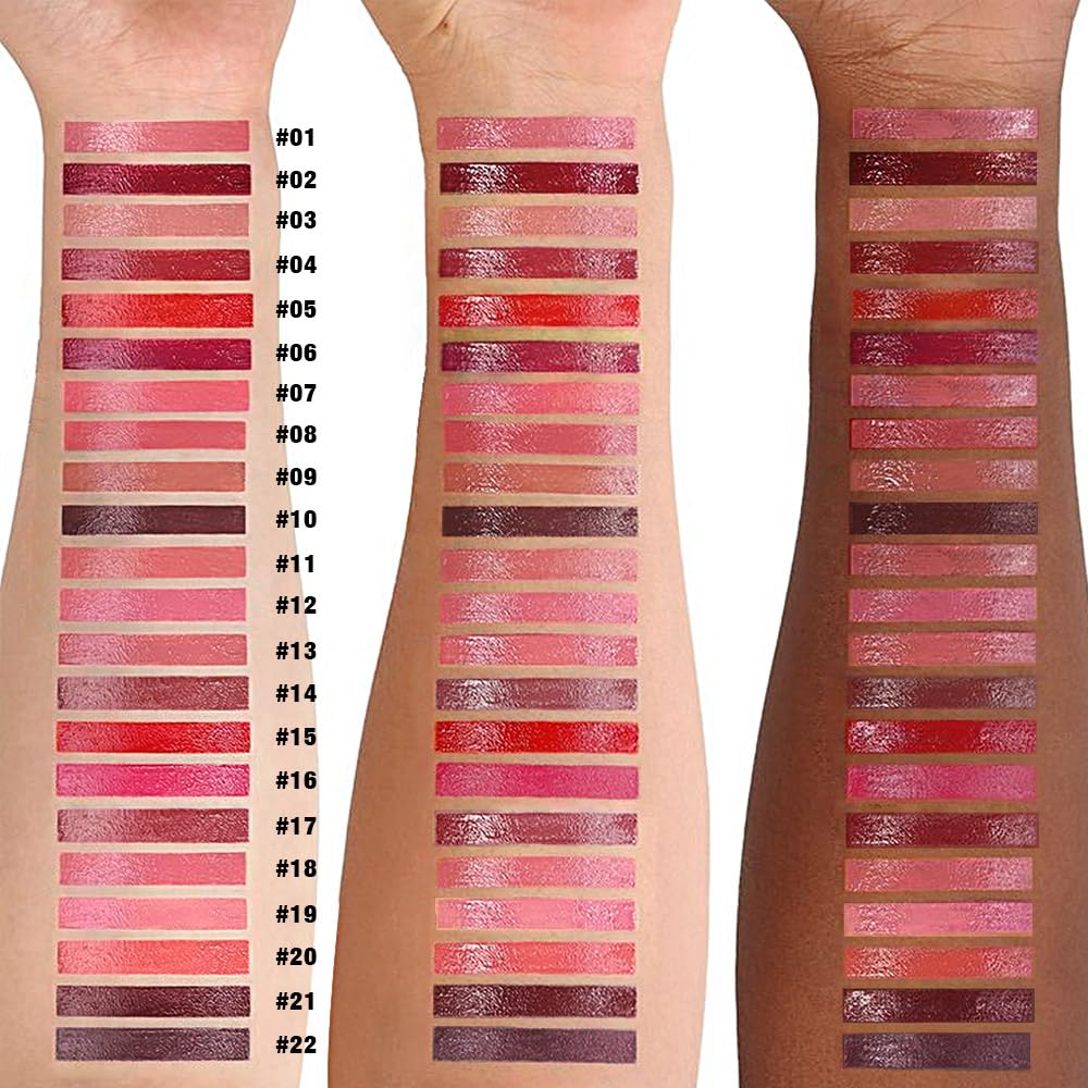 evpct Wine Red Shiny Longwear No-Budge Liquid Lip Color Lipstick Makeup, Highly Pigmented Color Instant Shine, Waterproof Long Lasting Lipstick for Women, Lip Stain Gloss with Lip Liner Brush, 02#