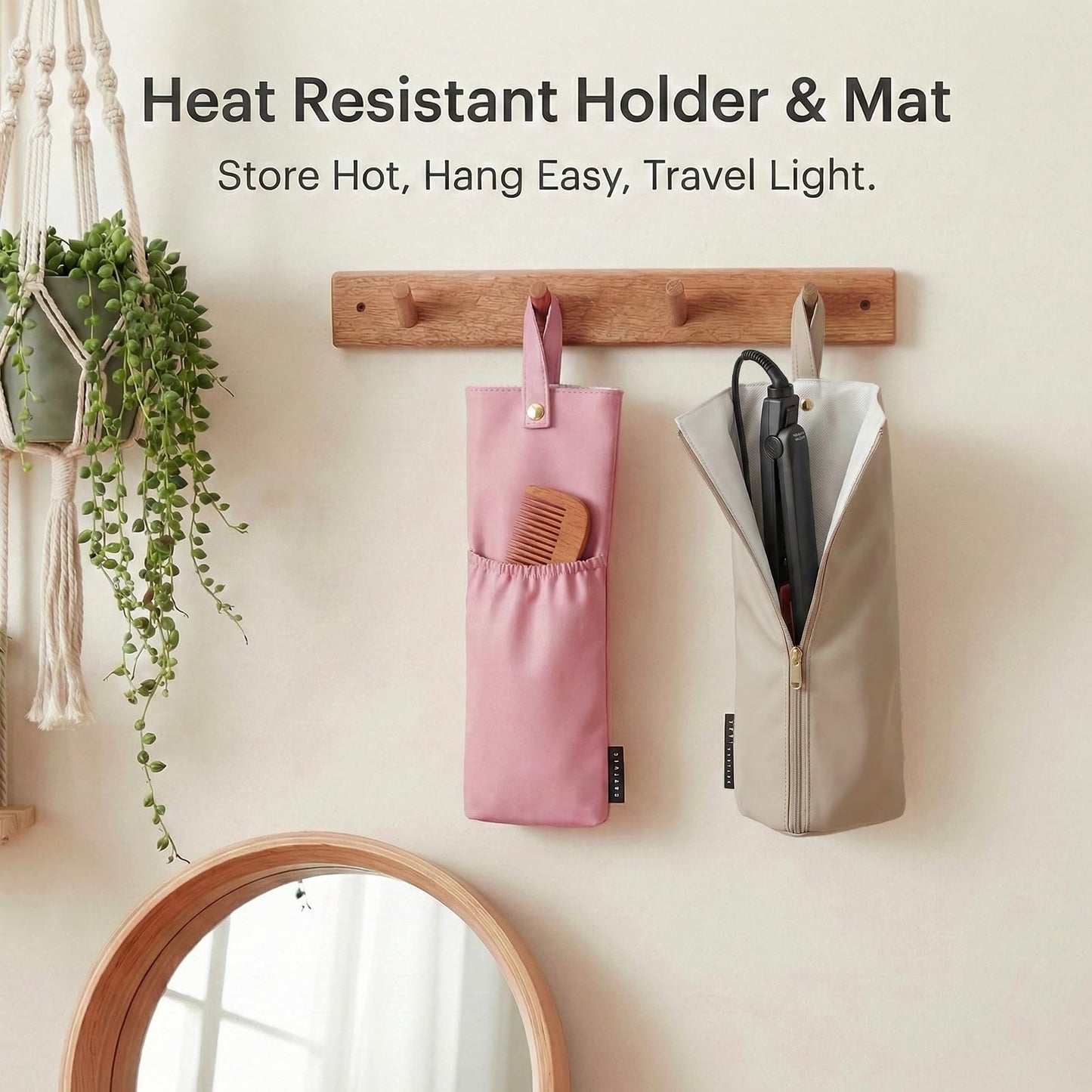 Geyynow 2PCS Holder & Mat for Hot Tools, Heat Resistant Curling Iron Travel Bag, Flat Iron Storage Hair Tool Organizer - Ideal for Home, Travel, Gift