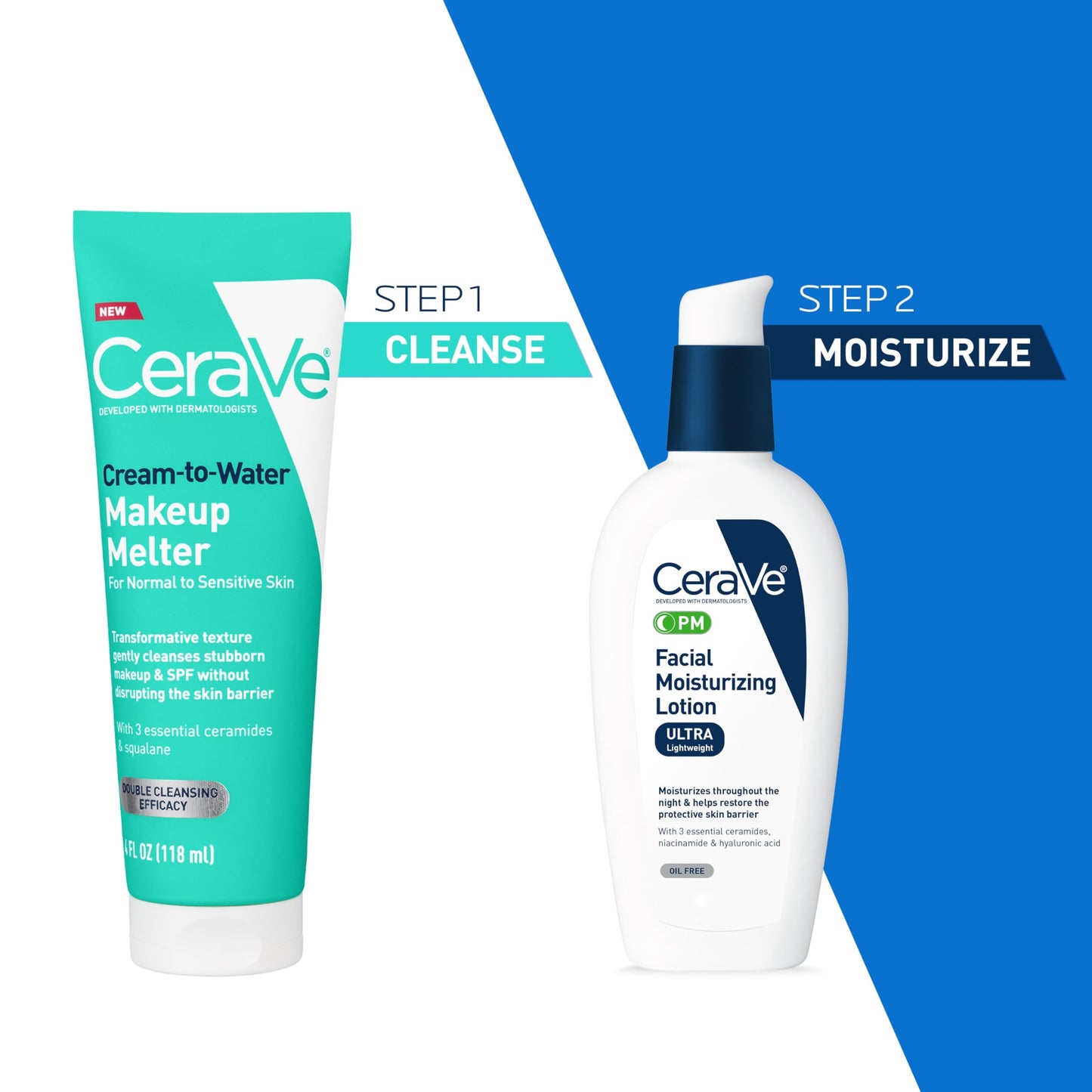 CeraVe Cream-to-Water Makeup Melter with Squalane & Ceramides, Facial Cleanser for Makeup Removal & Double Cleansing & 48h Hydration, Fragrance-Free, Safe for Sensitive Skin, 4 oz