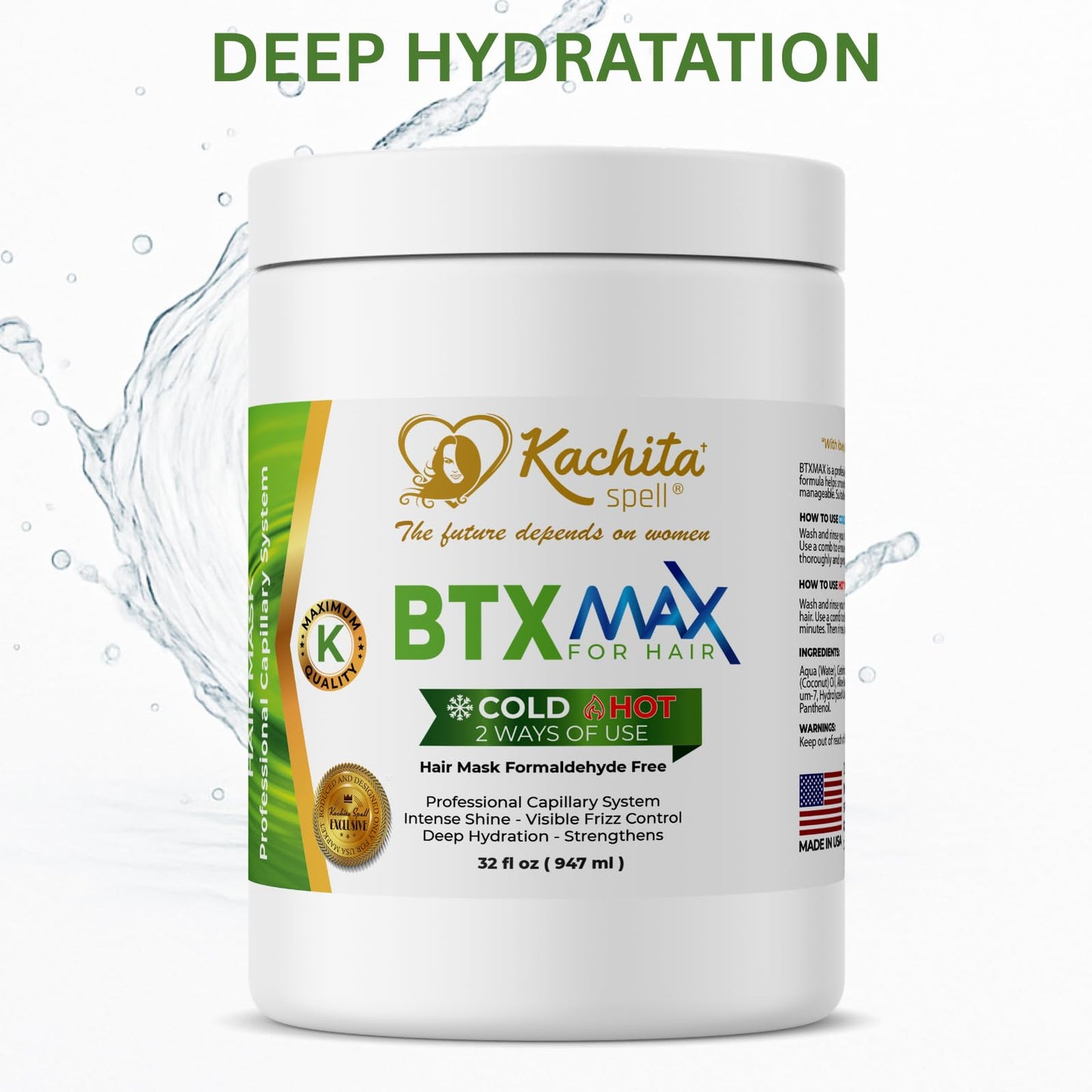 Kachita Spell BTXMAX Deep Conditioning Hair Mask for Dry & Damaged Hair, Keratin & Argan Oil Treatment for Hydration, Frizz Control & Softness, Sulfate Free & Paraben Free, 32oz