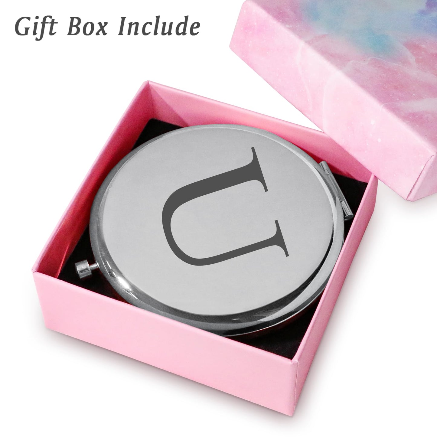 QUSTGO Personalized Gift for Women Girls Her, Custom Gifts for Adult Teen, Monogram Alphabet Initial Compact Mirror for Birthday, Graduation, Mothers Day, Basket Stuffers