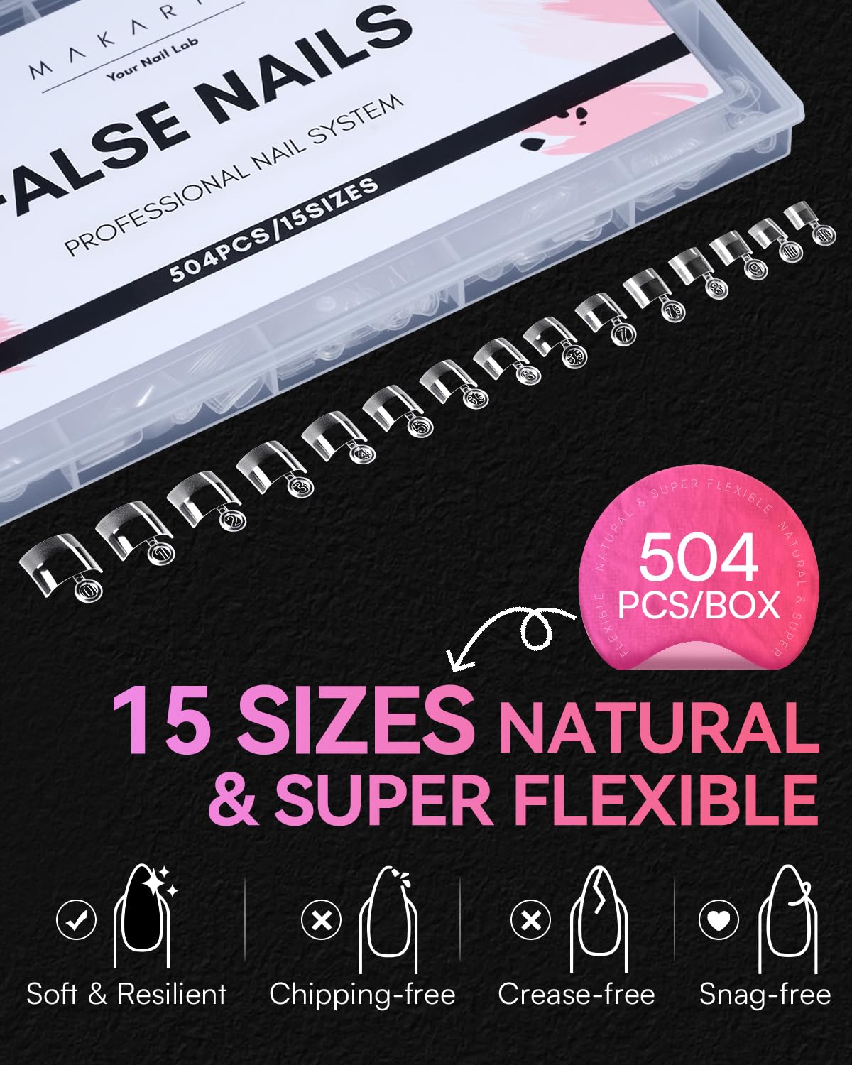 Makartt Short Square Nail Tips: 504 PCS Half Cover Pre-shaped Acrylic Nail Tips, Half Matte, 15 Sizes, False Nails - Easy-to-go Nail Extensions Manicure Supplies Salon DIY at Home