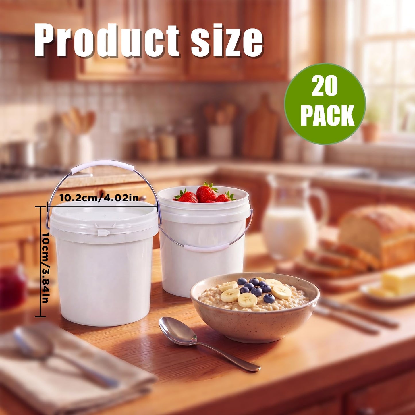 METAPACK 20 Pack 0.5-Quart Mini Plastic Buckets with Lids and Handles, Small Food Storage Pails, Candy Buckets for Party Favors, Birthday Gift Containers, Classroom Craft Storage (White)