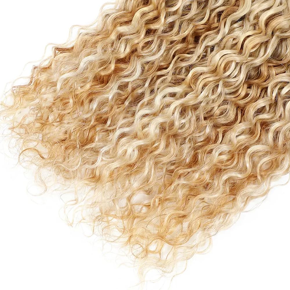 P27/613 Hilight Blonde Bundles Human Hair Water Wave Bundles 12 14 16 Inch Honey Blonde Unprocessed Brazilian Virgin Hair 3 Bundle Deals Quick Weave Hair Extensions 50 Gram Per Bundle