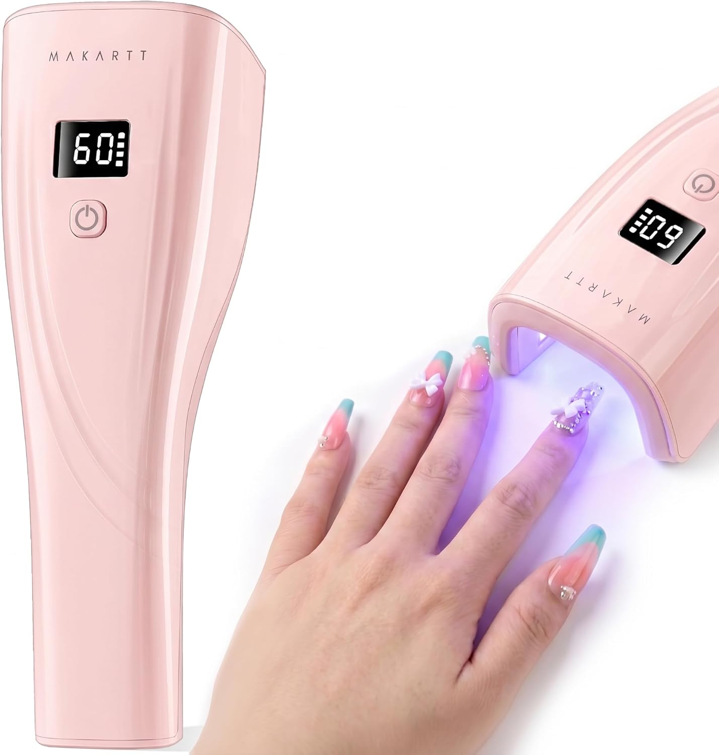 Portable UV LED Nail Lamp - 222 mW/cm² Cordless Nail Dryer for Gel & Rhinestones | Rechargeable with LCD Display & Timers
