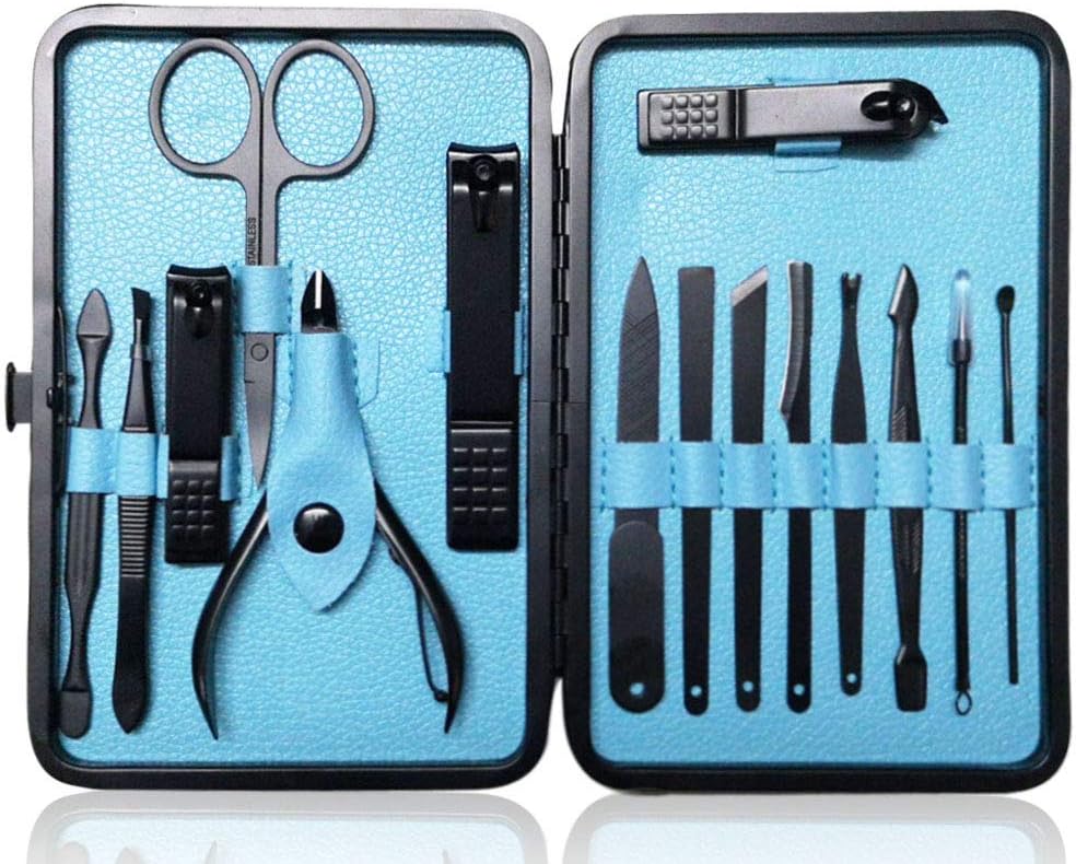 Manicure Set - 18-Piece Nail Clippers & Pedicure Kit for Men & Women | Tea Green Grooming Tools in Fine Case
