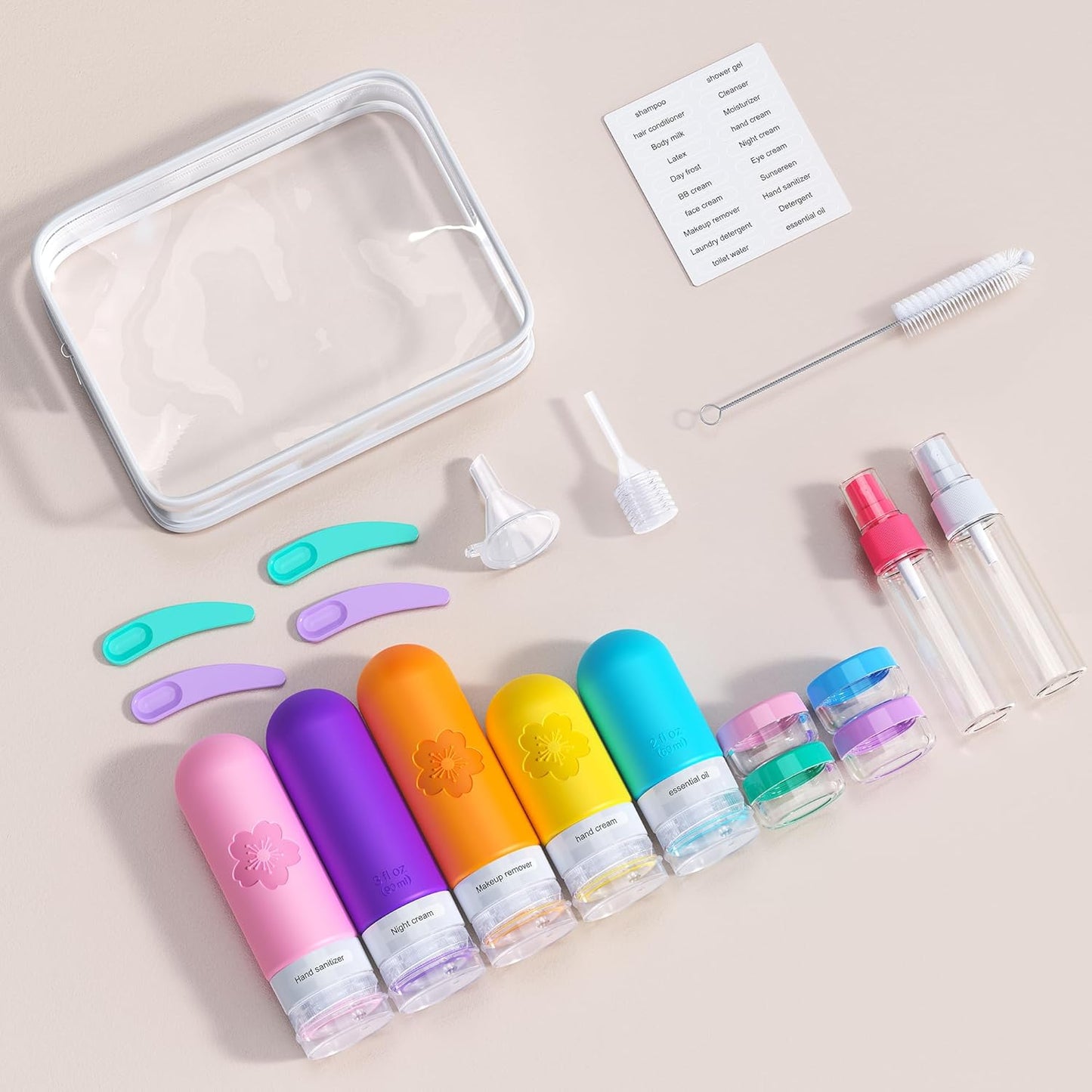 Travel Bottles for Toiletries - TSA Approved Silicone Containers | 20-Pack Leak Proof Refillable Travel Size Bottles