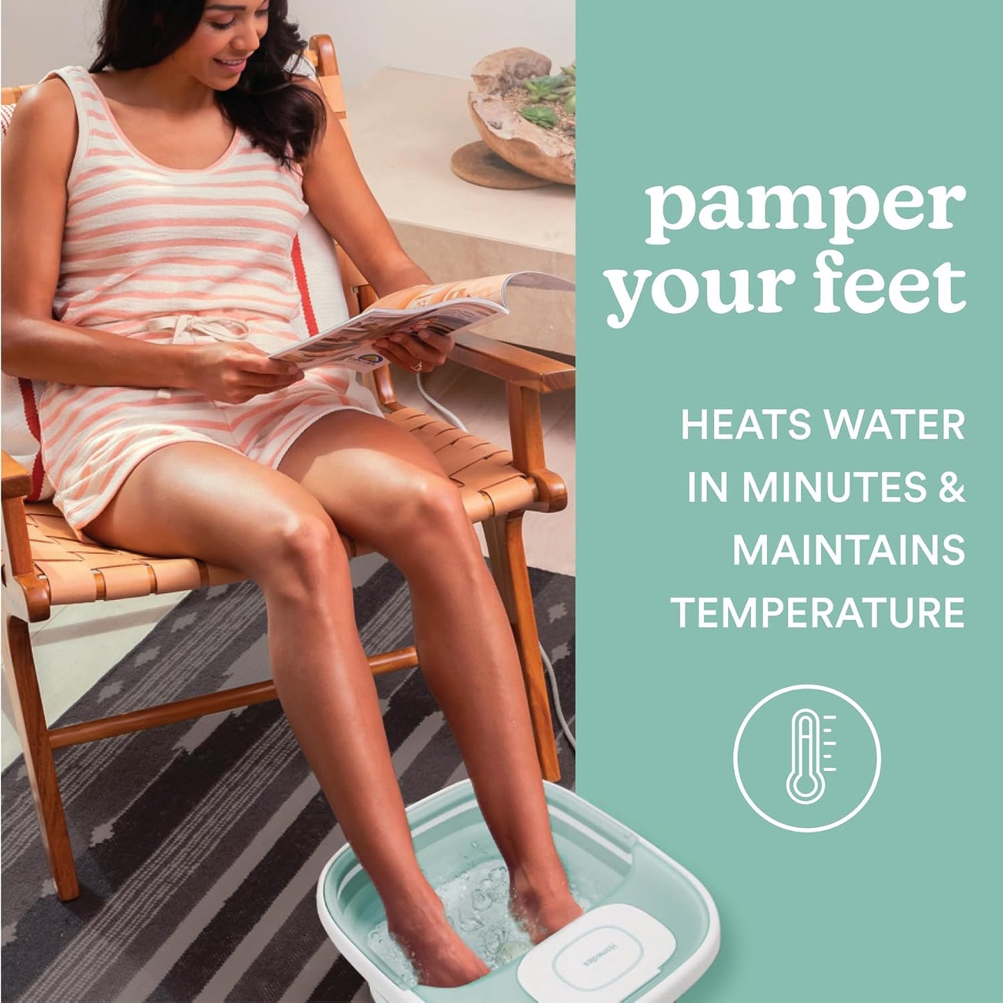 Smart Space Elite Footbath - Collapsible Heated Bubble Massage with 3 Pedicure Attachments | Ergonomic Design
