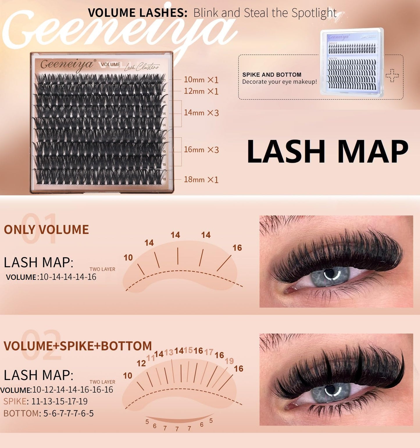 Geeneiya 5 Styles Lash Clusters Kit, Volume/Mega/Full/Bottom Eyelash Clusters Extensions with Lash Bond and Seal, Remover and Lash Extension Tools for Beginners and Proficient, DIY at Home Easily