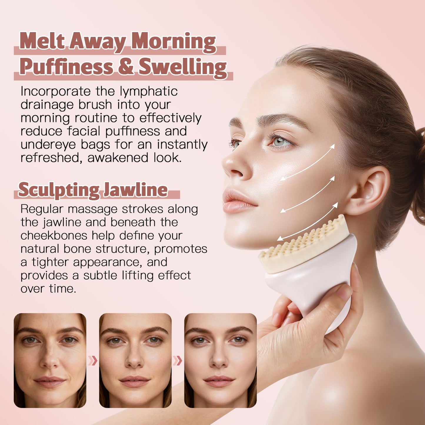 BEAUTYFACTOR Lymphatic Contour Face Brush for Sculpting,Lymphatic Drainage Gua Sha Brush for De-Puffing,Sculpting Jawline,and Promoting Radiant Skin