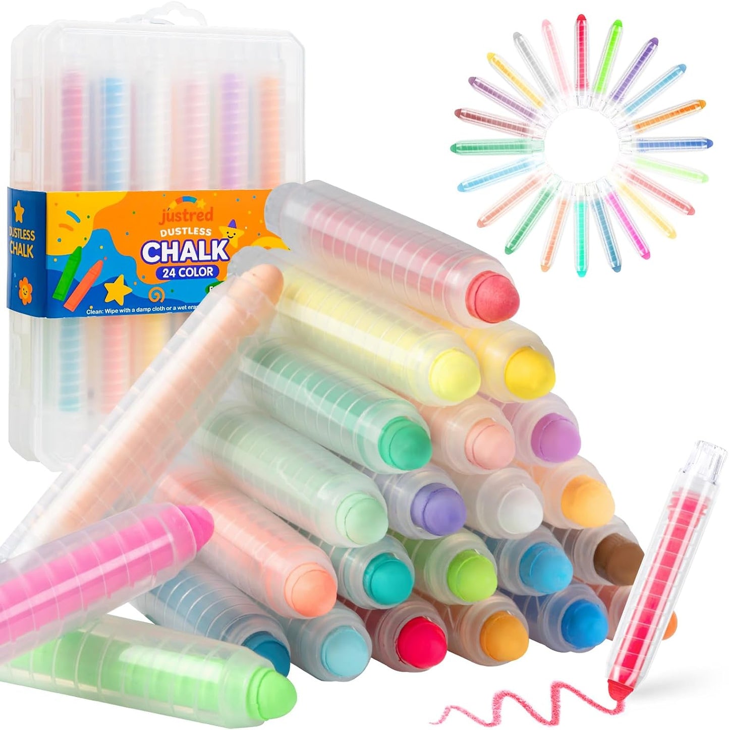 Dustless Chalk for Kids - 12 Colors Washable Sidewalk Chalk Set | Mess-Free Drawing on Chalkboards & Sidewalks