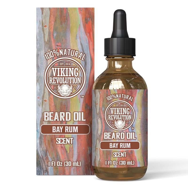 Viking Revolution Bay Rum Beard Oil for Men - Natural Softener and Conditioner with Argan & Jojoba Oils for Strengthening and Moisturizing