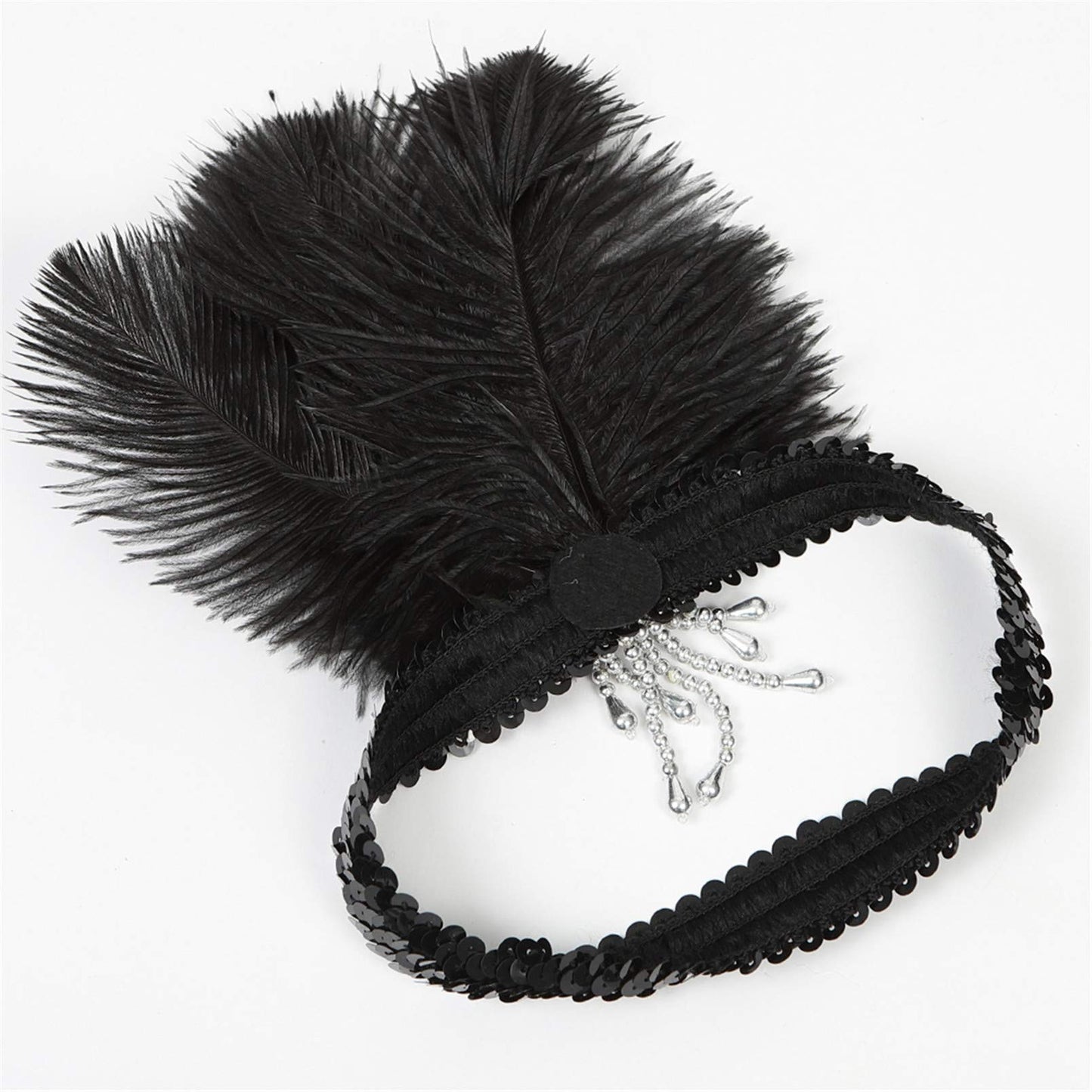 Lovfingu Roaring 20s Great Gatsby Women's Flapper Feather Headband 1920s Art Deco Headpiece Costume 23-New Silver