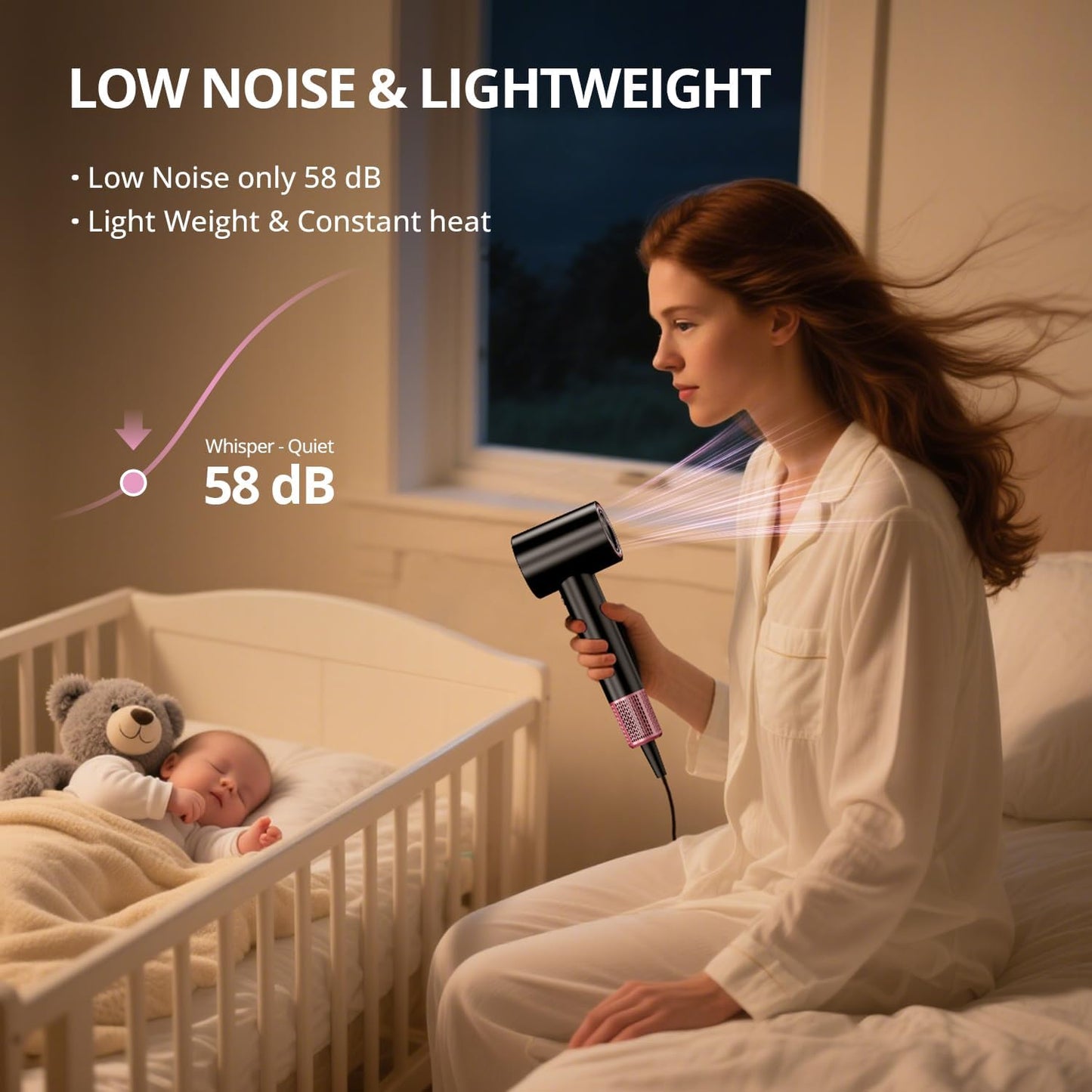 Ionic Hair Dryer - 180,000 RPM Fast Drying Blow Dryer with Diffuser | Low Noise, Lightweight, Salon Quality (Rose Pink)