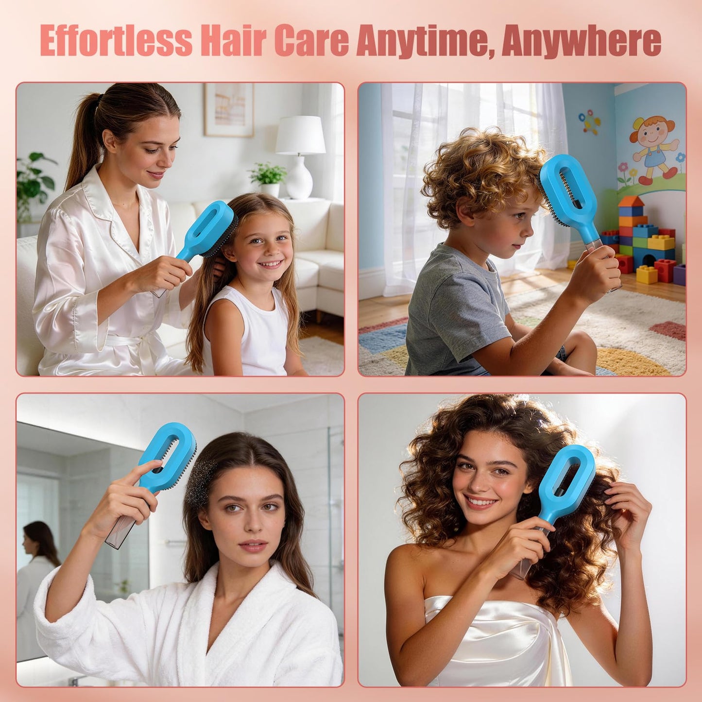 2-in-1 Portable Misting Hair Brush – Manual Press Water Spray, Hair Brush With Water Spray, Wet & Dry Detangling Spray Brush, Anti-Frizz, Suitable for All Hair Types and Textures(Blue)