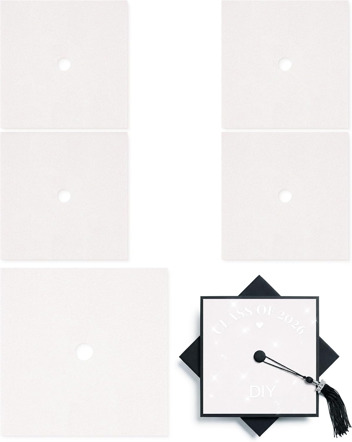 White Glitter Cardstock for Graduation Cap Decorations - 10 Pcs | 9.8 Inch DIY Grad Hat Topper