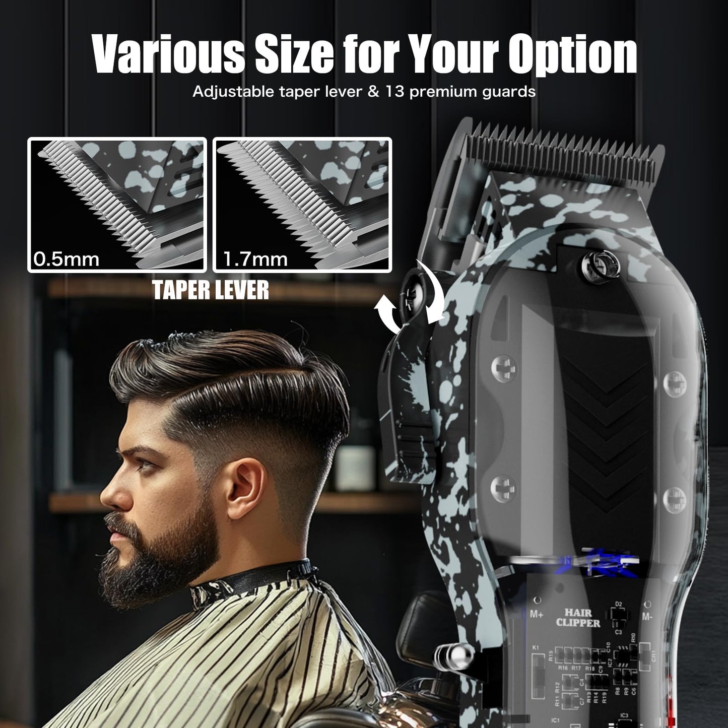 Tuanchuanrp Professional Hair Clippers for Men, Cordless Barber kit for Hair Cutting & Grooming, Hair Clippers and Trimmer Set for Barber Haircut with LED Display, 8 Fade Taper Combs(Black Set)