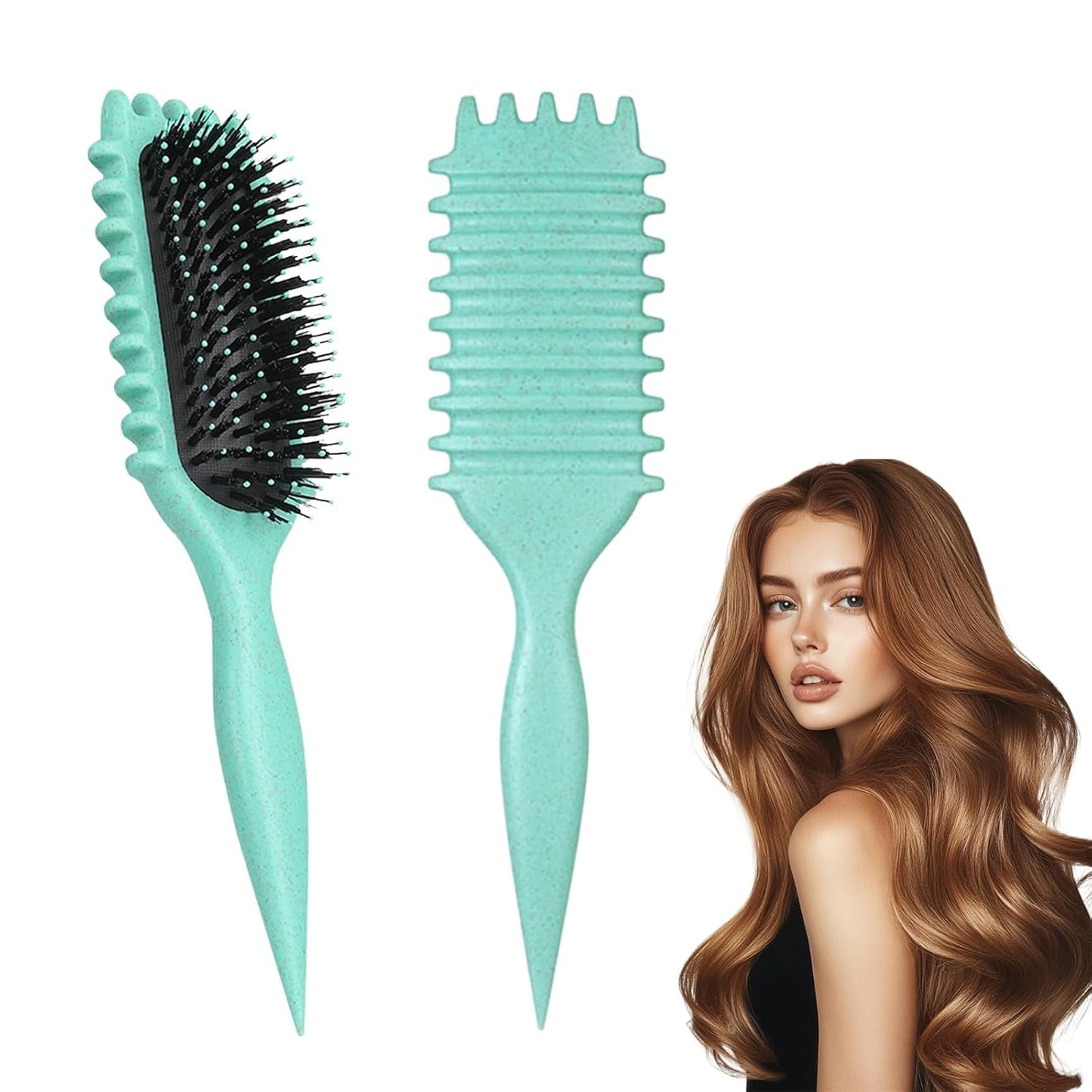 Curl Defining Brush - Curly Hair Detangling & Shaping Tool | Vented Design (Green)