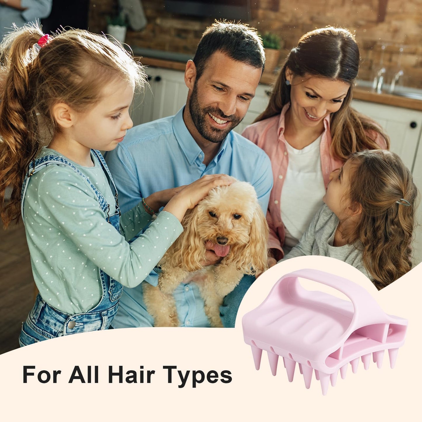 RHOS Shampoo Brush, Soft Silicone Scalp Scrubber, Scalp Massager for Wet & Dry Hair, Curved Vented Hair Scrubber for Dandruff Removal (Pink)