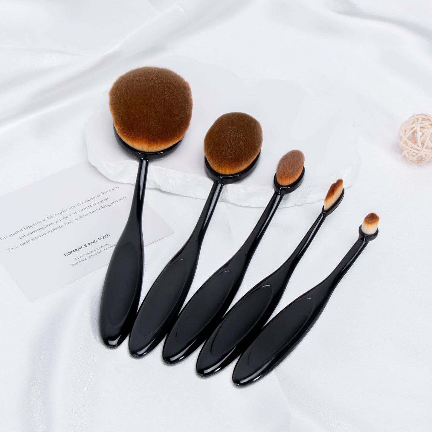 Oval Foundation Brush Set - 5 Pcs Toothbrush Makeup Brushes for Flawless Liquid & Cream Application | Black, Synthetic Hair