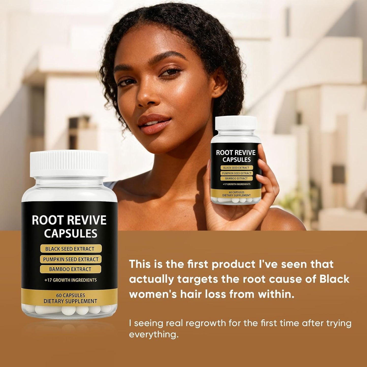 Hair Growth Capsules for Black Women - Root Revive with Black Seed Extract, Biotin & Saw Palmetto | 60 Ct