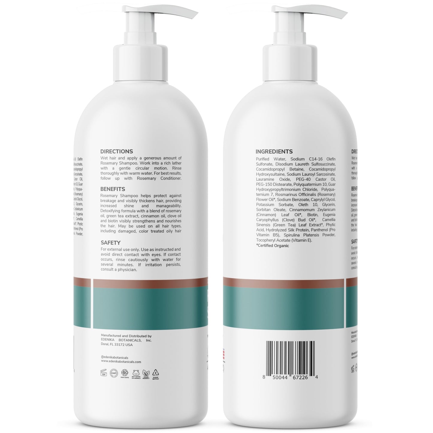 Edenika Botanicals Rosemary Oil Shampoo with Biotin for Thinning Hair & Anti-Hair Loss, Strengthening Botanical Formula, Women & Men, Sulfate-Free, Organic, 16 fl oz