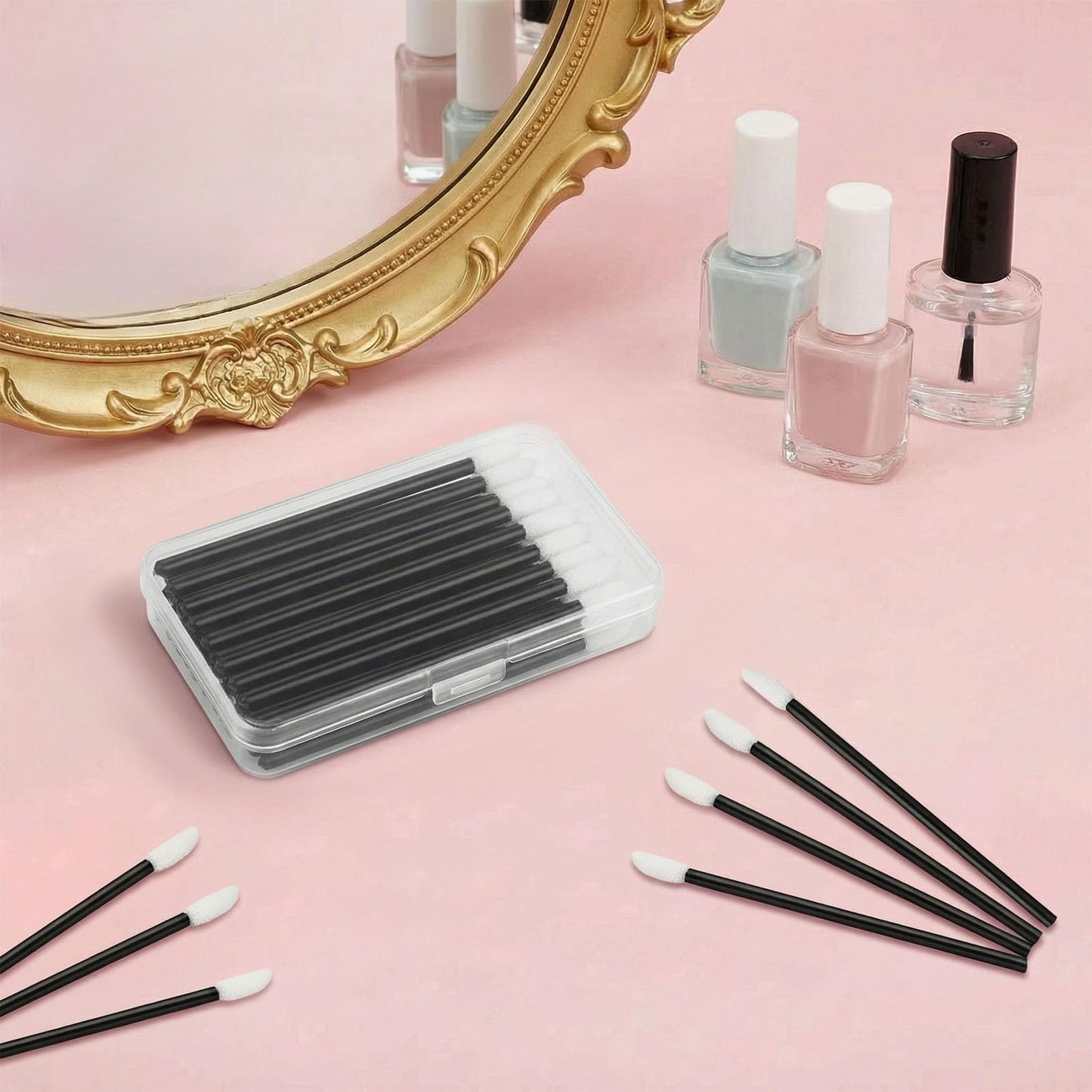 EWVVSS 800 Lip Applicators Disposable with Storage Case, Lip Wands Lipstick Applicator Wands Lint-Free Lip Brush Tools for Makeup Artists Beauty Salon Cosmetic Testing Travel Kit (Black)