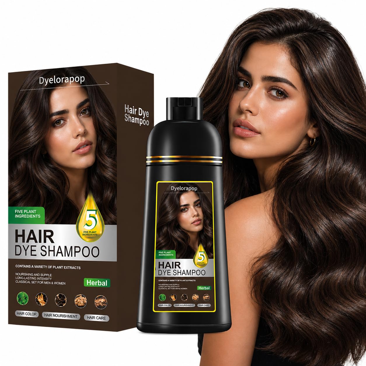 Hair Dye Shampoo - 5 in 1 Herbal Formula for Gray Coverage | Semi-Permanent Argan Color, 500ml (Black)