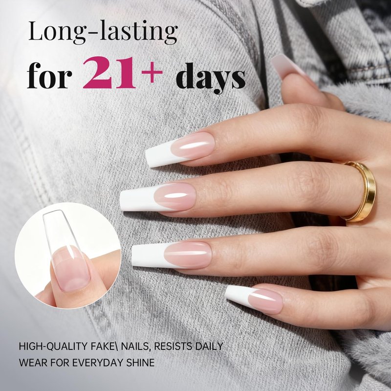krofaue 500PCS Clear False Nails Tips - Half Cover Lady French Style Acrylic Artificial Tip Manicure with Box of 10 Sizes for Nail Tips Art Salons and Home DIY