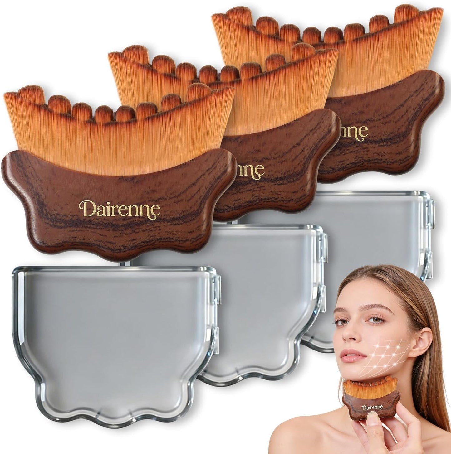 Lymphatic Contour Face Brush Set - Sculpting & Anti-Puffiness Tool | Ultra Soft Dry Brushes for Jawline Massage & Drainage | Ergonomic Design (Brown)