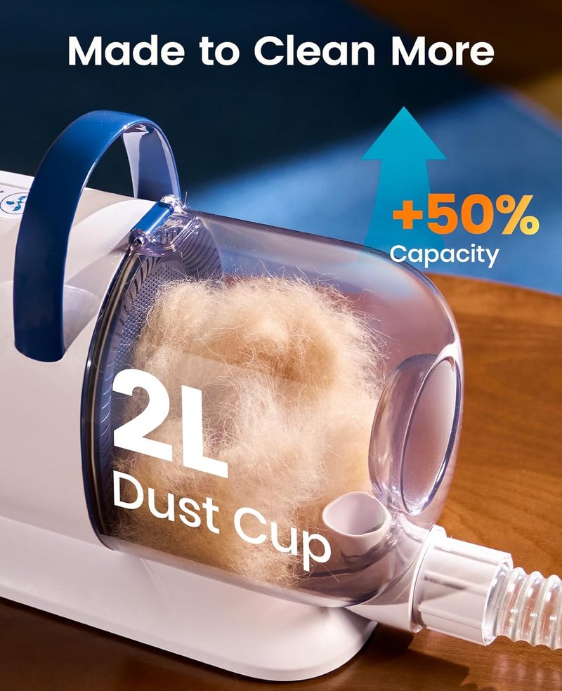 Dog Grooming Vacuum - 15000Pa Suction, Captures 99% Pet Hair | Quiet Brush & 4 Accessories, 2L Canister