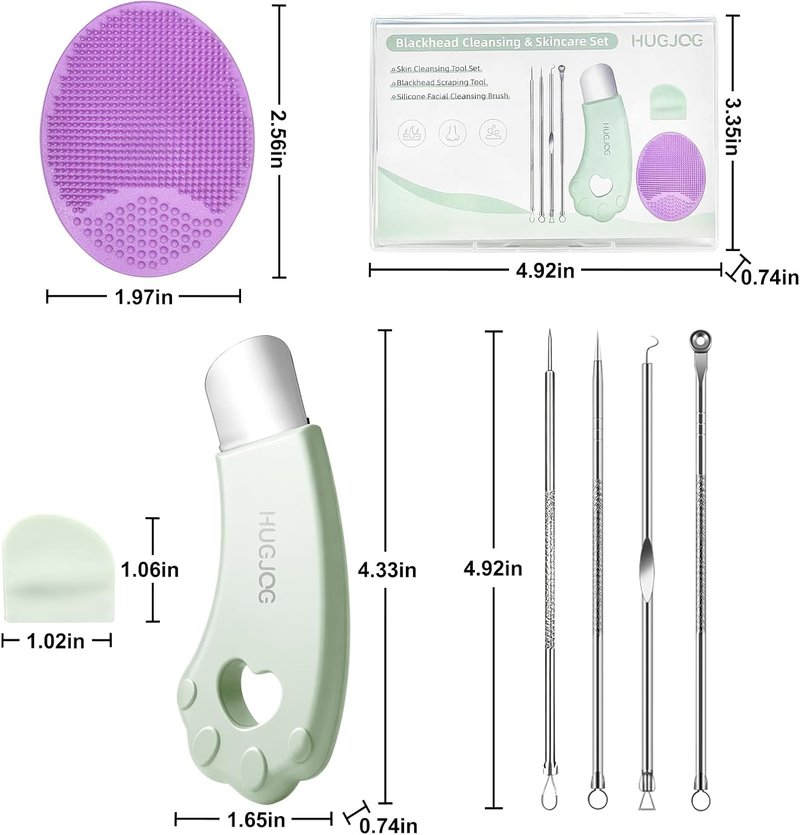Blackhead Remover Tools - 304 Stainless Steel Pore Extractor & Silicone Cleansing Brush | Deep Cleaning Set with 4 Needles